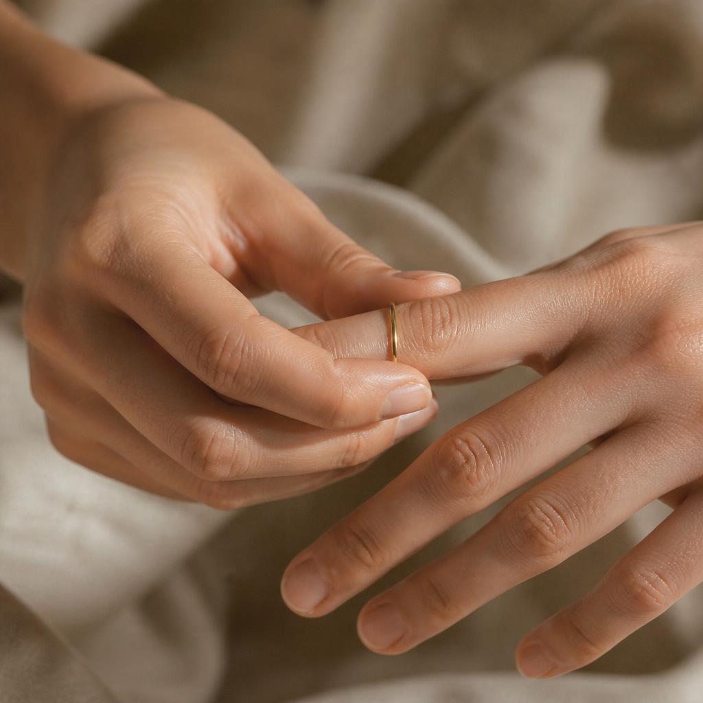 Tynn gullring som settes på en finger